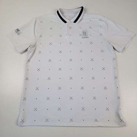 Nike Golf Polo Mens Large White Vapor Print Performance Dri Fit Short Sleeve - Picture 1 of 11